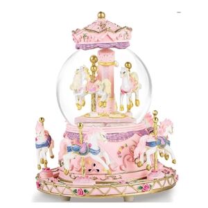 Carousel Horses Music Box Gift Color Changing Lights Unicorn Snow Globe